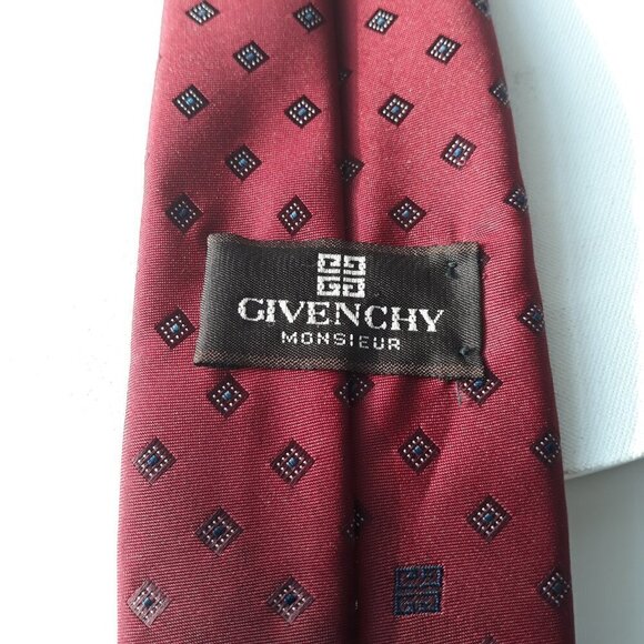 Vtg Givenchy Burgundy Blue Geometric Tie - Picture 3 of 5